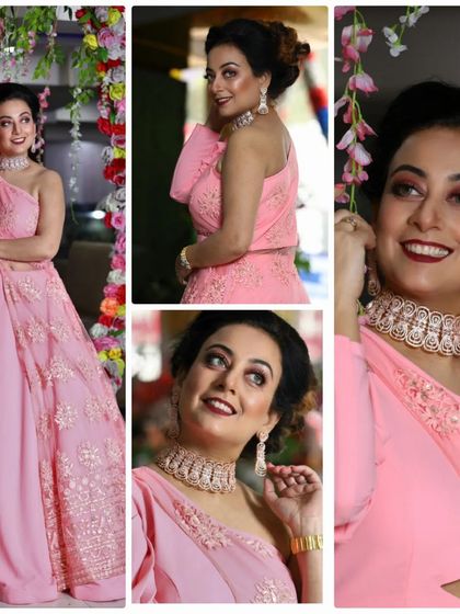 The lovely Nidhi Bakshi slaying in a pink lehenga from my collection. The one-shoulder blouse and delicate embroidery make it a perfect party-ready outfit.