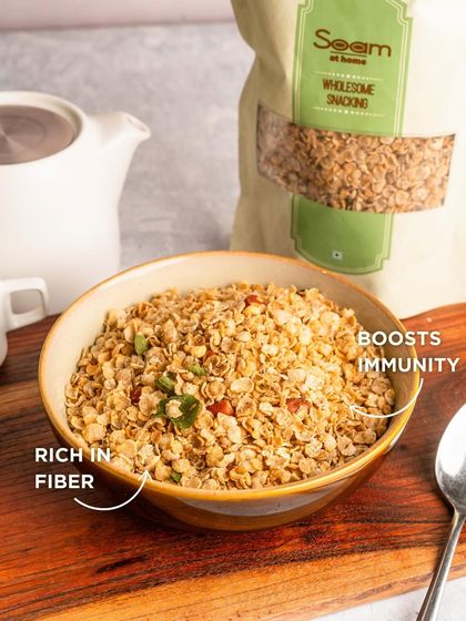 The health benefits of my Bajra Flakes Chivda are highlighted here, noting it's rich in fiber and boosts immunity. A truly nutritious and tasty snack.