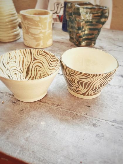 It was so lovely to have these two friends join the beginner's course together. They created such beautiful and distinct pieces, from a checkered Nerikomi plate to whimsical mugs and bowls. I can't wait to see what they create in the advanced course.