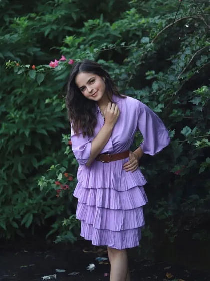 A soft and pretty makeup look for actress Palak Sindhwani. I used tones of pink and lilac to create a fresh, youthful look that complements her purple dress, perfect for a daytime event or photoshoot.