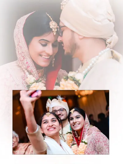 A fun, modern twist on a wedding photo. The couple and their friends take a selfie right after the ceremony, capturing the joy and excitement of the moment.