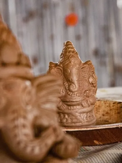 A close-up of the beautiful clay Ganesha idols made during our workshop. Each one is unique and crafted with love.
