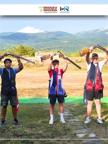 Our shooters celebrating on the podium at the Italian Open Green Cup. Aryavansh Tyagi's silver medal win against 400+ elite shooters highlights the effectiveness of our international competition preparation.