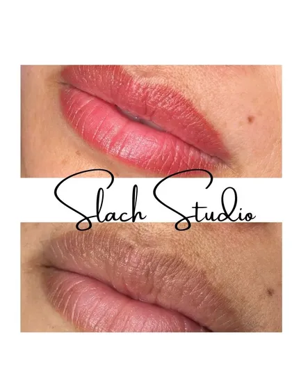 Here, I focused on evening out the color between the upper and lower lip for a more uniform look. The final result is a soft, natural pink that looks like the client's own lips, but better.