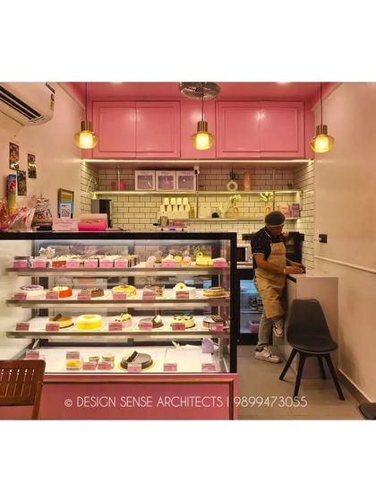 The heart of the bakery is the display counter, filled with delicious treats. We designed the layout to be highly functional for the staff while being visually appealing for customers.