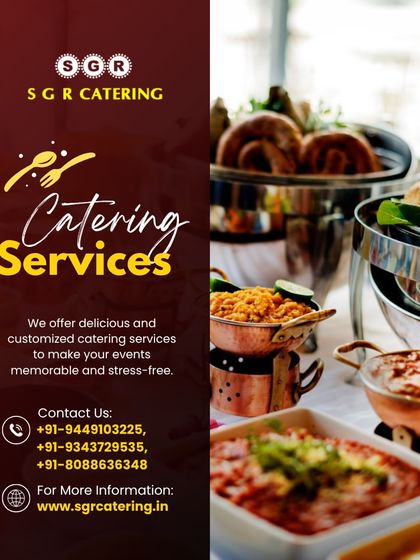 We offer delicious and customized catering services to make your events memorable and stress-free. This image showcases our elegant buffet setup with a variety of dishes in copper and steel bowls.
