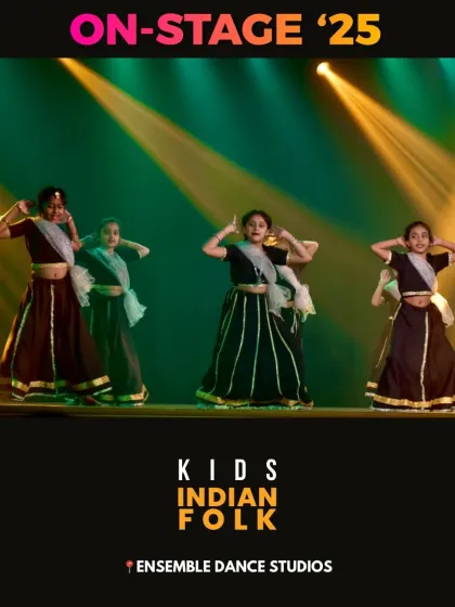 Another graceful moment from our kids' Indian folk dance. The flowing costumes and traditional movements create a beautiful spectacle on stage.