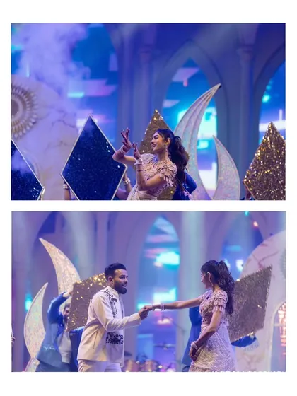 The couple's dance performance, complete with backup dancers and glittering props. I manage the entire production to ensure it's a polished and entertaining show for the guests.