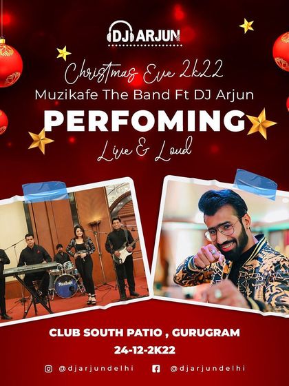 A festive Christmas Eve performance with Muzikafe The Band at Club South Patio, Gurugram. We created a special holiday set for the occasion.