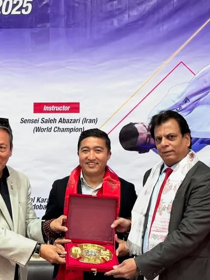 With officials from India and Nepal at the inauguration of our joint Kumite training camp. International collaboration is key to elevating our athletes' skills.