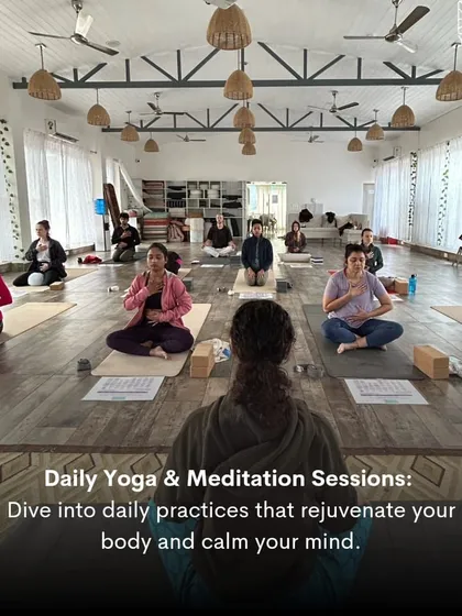 The energy of a group meditating together is truly special. This moment from one of my yoga retreats captures the collective calm and focus we cultivate when we practice as a community.