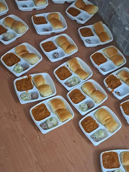 Pav Bhaji packed neatly in meal boxes for a school order. A convenient way to enjoy this classic dish.