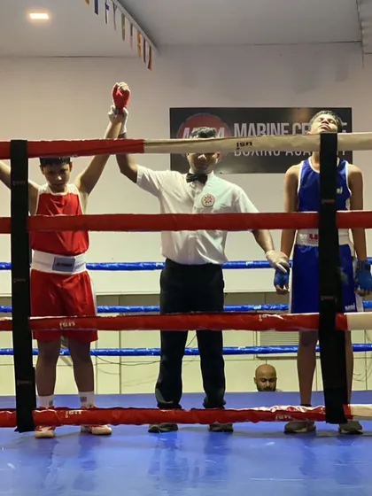 Another one of our champions, Sashwat Sutar, celebrating a well-earned win. Our competitive training program is designed to prepare fighters for moments like this, focusing on both physical readiness and mental toughness.