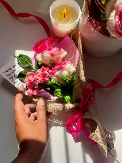 A beautiful pink-themed bouquet, perfect for the "pink to my red" person in your life. This photo was shared by a happy client.