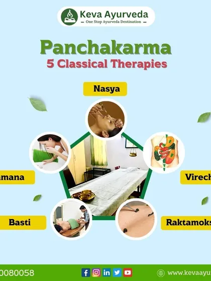 Panchakarma is a systematic process built on five classical therapies. We utilize Vamana, Virechana, Basti, Nasya, and Raktamokshan to thoroughly cleanse the body of deep-seated toxins, addressing the root cause of health issues for lasting wellness.
