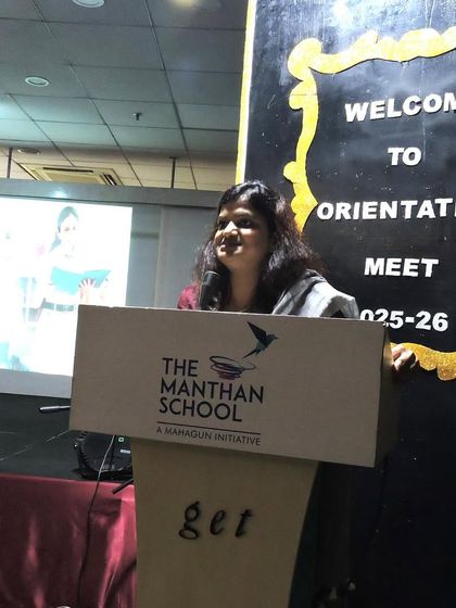 Our Headmistress addresses new parents at the Orientation Meet, outlining our school's vision, academic framework, and the co-curricular opportunities that await their children.