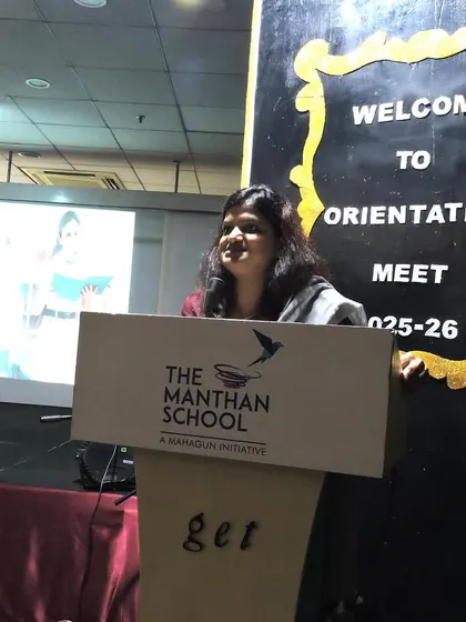 Our Headmistress addresses new parents at the Orientation Meet, outlining our school's vision, academic framework, and the co-curricular opportunities that await their children.