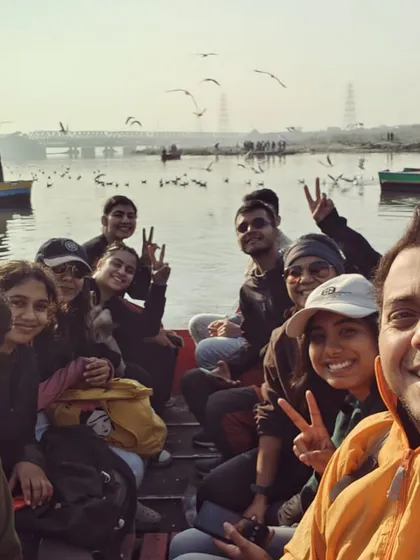 All smiles on our Yamuna Riverfront tour. We love capturing these happy moments as our groups experience a different side of Delhi, enjoying a peaceful boat ride surrounded by flocks of seagulls.