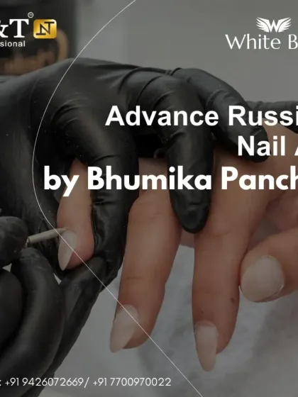 An ad for our Advanced Russian Nail Art session in Ahmedabad, led by expert Bhumika Panchal. These specialized workshops focus on mastering one specific, high-demand skill.