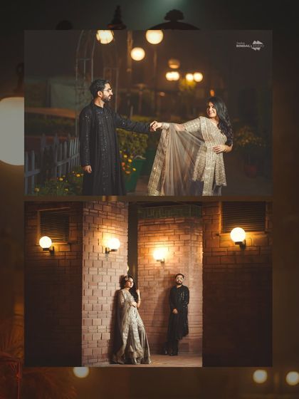 A collage of the couple's night portraits. I use the ambient lighting from the venue to create a series of romantic and atmospheric shots.