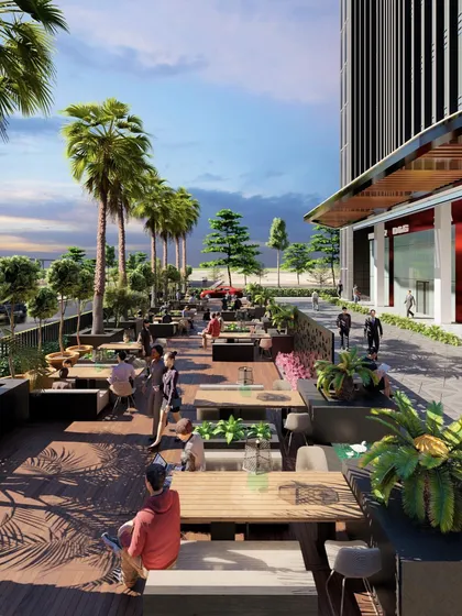 Envisioning the public realm at The Bougainvillea. This render highlights the importance we place on creating welcoming outdoor seating areas and green spaces that encourage social interaction and community building.