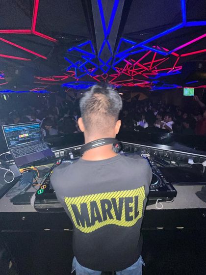 A view from behind me as I play for the St. Xavier's College freshers event at Hex Mumbai, facing a massive, energetic crowd.