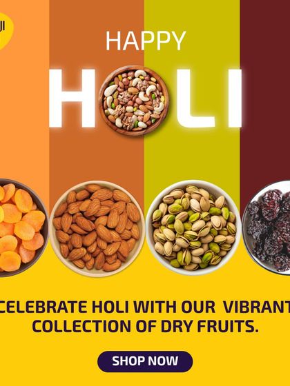 Celebrate Holi with my vibrant collection of dry fruits. This image shows a colorful assortment of apricots, almonds, pistachios, and prunes, reflecting the festival of colors.