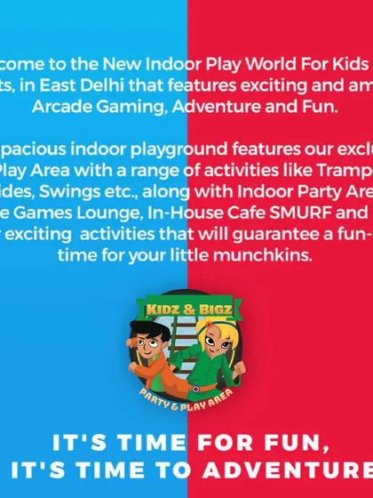 A detailed text graphic explaining everything I offer, from the soft play area with trampolines and slides to the arcade lounge and in-house cafe.