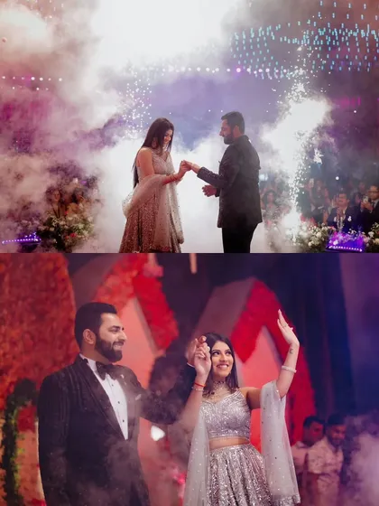 The grand entry. With pyrotechnics and dramatic lighting, I make sure your entrance is as spectacular as the love you share. This is a key moment in any engagement photography session.