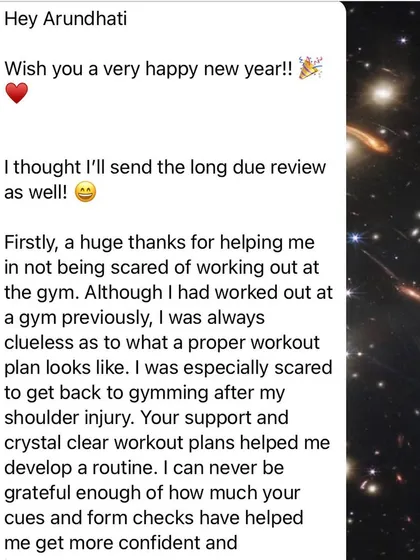 Nothing makes me happier than seeing my clients build confidence. This client went from being scared of the gym after an injury to feeling confident and independent with her workouts, thanks to a clear, tailored plan.