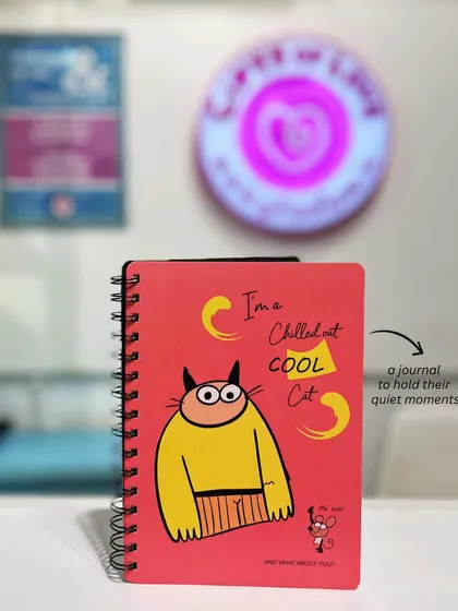 For the days when words fall short, a little gift can say, "you were on my mind." This quirky 'Chilled out Cool Cat' journal is perfect for holding those quiet, happy moments.