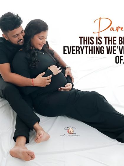This image, titled 'Parenthood', captures the couple's shared dream. The text overlay 'This is the beginning of everything we've ever dreamed of' adds a powerful emotional layer.