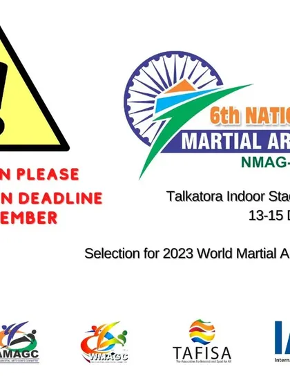 An urgent registration deadline announcement for the 6th National Martial Arts Games (NMAG-2022). This event served as the selection trial for the 2023 World Martial Arts Games in the USA.