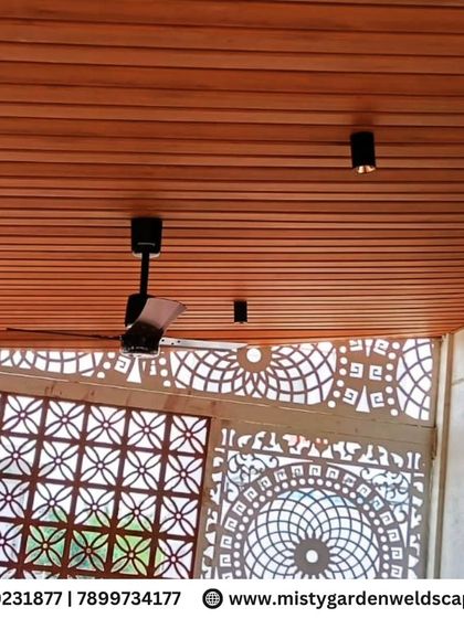 Another angle of the CNC and jali brick wall, showing the contrast between the different patterns. This combination adds texture and visual interest to the terrace room.