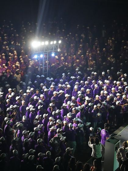 A wide shot showing the scale of the audience at the Safe-A-Thon. My experience as an emcee extends to managing events in large venues like stadiums.