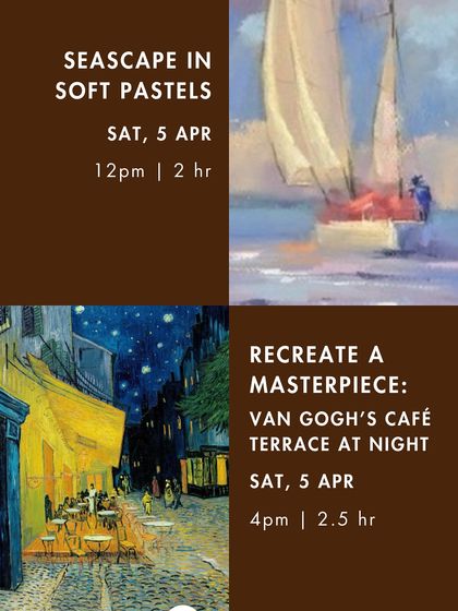 We love exploring the works of great artists. This past workshop flyer shows another popular project, recreating Van Gogh's 'Café Terrace at Night', which inspires the variety of painting kits we offer.
