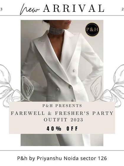 An announcement for my Farewell & Fresher's Party collection, featuring a stunning white blazer dress. This image captures the essence of celebratory, high-fashion event wear.