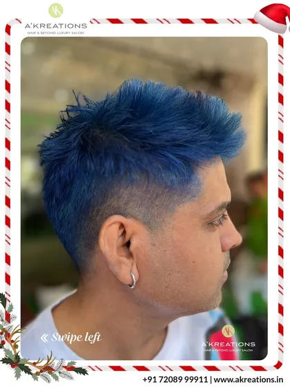 This vibrant blue hair color makes a statement. We ensured the tone was rich and even, complementing the textured haircut perfectly.