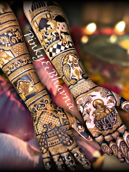 For the bride who holds her faith close to her heart. This design is a tribute to Lord Krishna, featuring him on a lotus on the palm, surrounded by sacred cows and traditional patterns. I love creating spiritual and devotional mehndi that feels meaningful.
