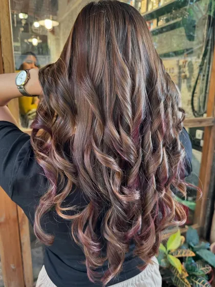 Biscotti and spiced plum wine. A unique non-bleach combination where I blended rich browns with subtle hints of deep plum for a look that's both classic and edgy.