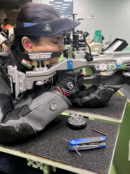 A close up of Avani Lekhara's focused expression during training, capturing the determination that makes her a champion.