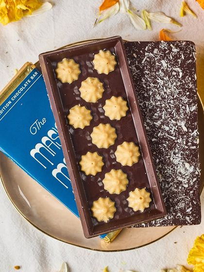 Our limited edition Maska Modak Chocolate Bar, a fun and delicious twist on a festive classic. It's a centerpiece of our Ganpati collection.
