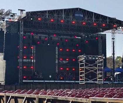 A wide shot of the completed stage for Sid Sriram's concert. The design includes extensive seating arrangements and a clear line of sight, showcasing our focus on both production needs and audience experience.