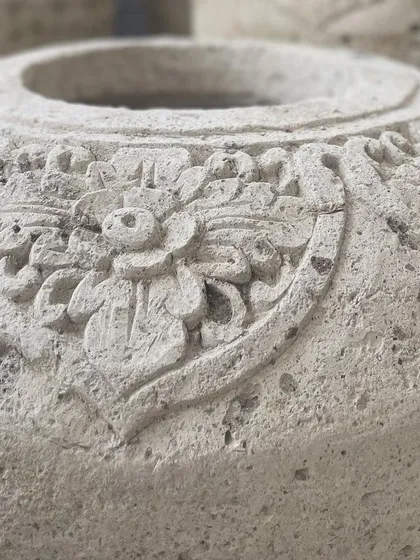 The texture of the lavastone on the 'Ceria' planter gives it a wonderfully organic and ancient feel.