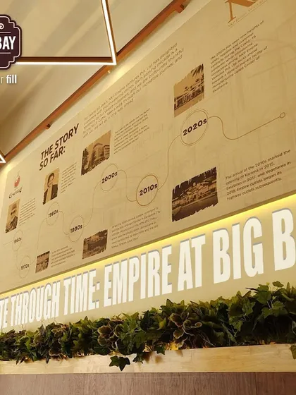 A look inside our Empire restaurant, featuring a wall graphic that tells the story of the brand's history. It's a taste of legacy right here on the highway.