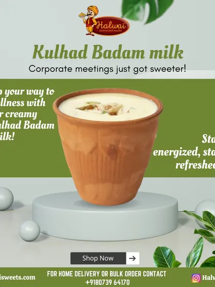 Corporate meetings just got sweeter. Our creamy Kulhad Badam Milk is a refreshing and energizing beverage, served traditionally in an earthen cup to keep your team refreshed and focused.
