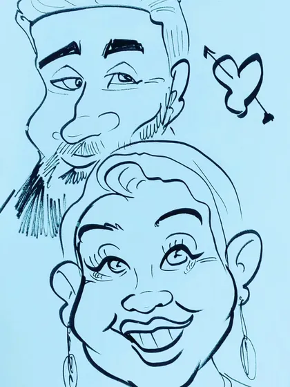 I really enjoyed drawing the expressions in this couple's portrait. It's all about capturing that special spark.