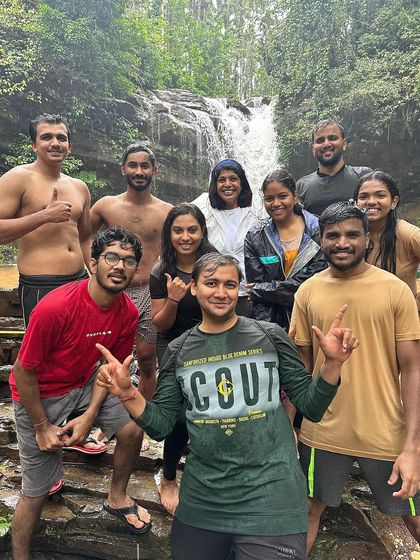A happy group photo at the beautiful Soormane Waterfalls in Kalasa, another gem in the Chikmagalur district.