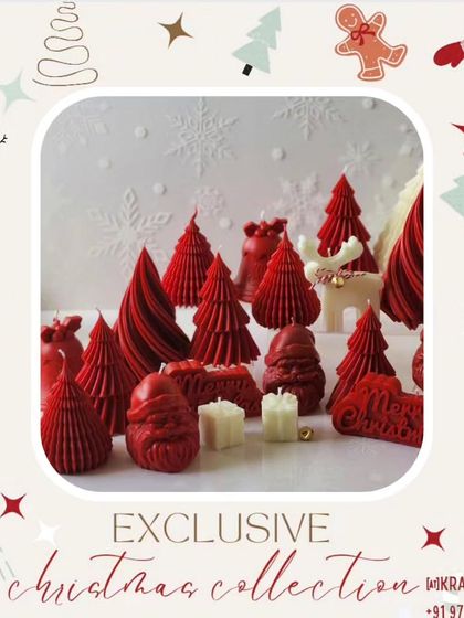 My exclusive Christmas collection includes these beautiful, hand-poured soy wax candles shaped like Christmas trees. They come in various colors and are perfect for festive decor.