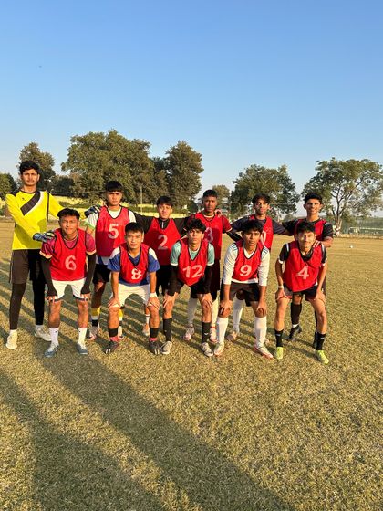The winning U-19 squad after a friendly match against Noida City FC.